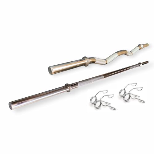 LEEWAY Chrome Straight & Curl Rod Combo (5FT + 3FT)| 28mm Gym Weight Barbell for Home Gym Workout | Weight Lifting Barbell Rod Set for Biceps, Bench Press| Compatible with 1-Inch Plates & Spring Locks