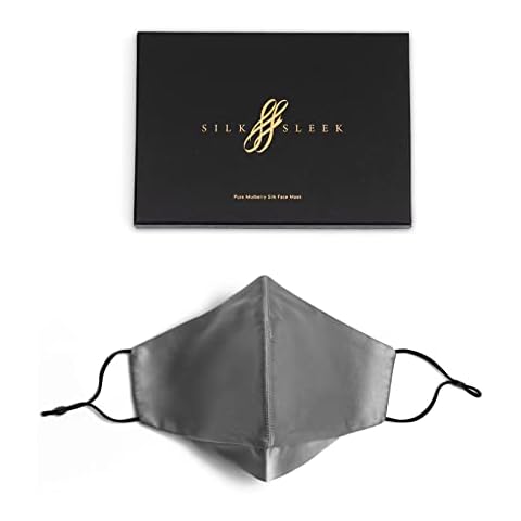 Pure Mulberry Silk Face Mask with Nose Wire 2 layers Grey 100% Pure 6A Grade Natural Silk Adjustable Washable & Breathable Cover