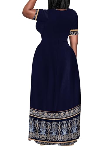Image of PinkPatty Plus Size Maxi Dress for Curvy Women Crew Neck Long Sleeves Casual Dress Vacation Sundresses with Pockets