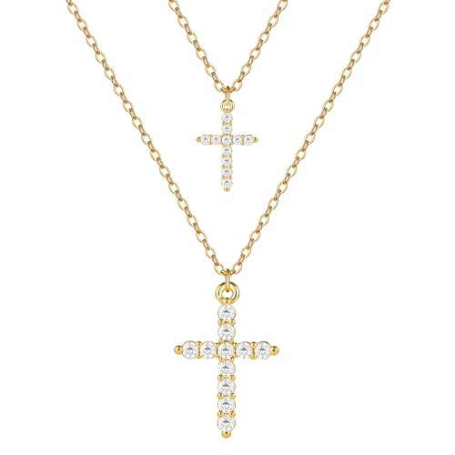 Gold Plated Cross Necklace Women Dainty Layered Cubic Zirconia Cross Pendant Necklaces - image 1