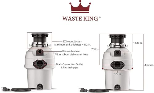 Image of Waste King Garbage Disposal for Kitchen Sink with Power Cord, Food Waste Disposer, L-3200