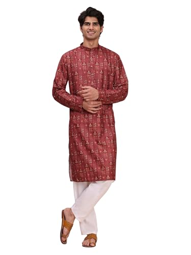 Image of Pro-Ethic Style Developer Men's Cotton Printed Kurta Pajama Set Traditional Outfit | Mandarin Collar (E-129)