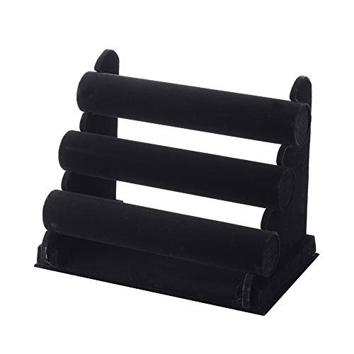 Feixunfan Présentoir à Bijoux Trois Couches Bracelet en Bois Bracelet floc Rack Rack Bijoux en Rack Bijoux Présentoir pour Colliers Bagues (Couleur : Black, Size : One Size) Cover