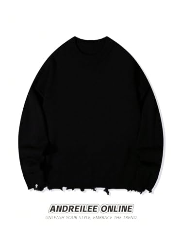 Men's Grunge Y2k Ripped Sweaters Crew Neck Long Sleeve Knit Baggy Pullover Tops Casual Jumper Knitwear3