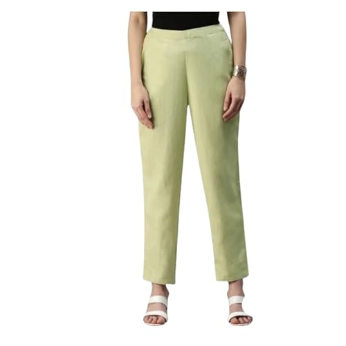 Image of D K W Women's Mid Rise Relaxed Fit Cotton Flex Trousers with Elastic Back & Drawstring - Ideal for Winter, Formal, Office & Casual Wear, Comfortable for Girls and Women