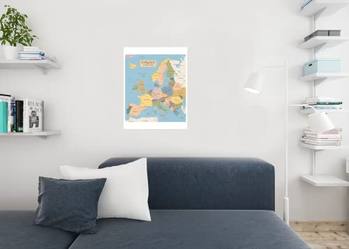 Vintage Map Of Europe Travel World Political Map Cities In Detail Map Posters For Wall Map Art Wall Decor Geographical Illustration Tourist Travel Destinations Cool Wall Decor Art Print Poster 24X36 #TOP4