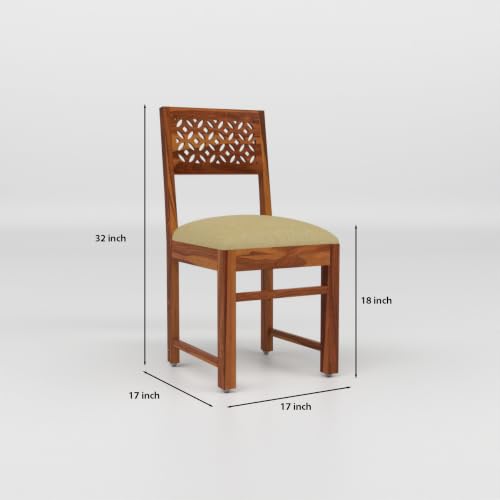Image of Solid Sheesham Wood Dining Chair Set of 2 | Wooden Dining Chairs with Cushioned Seat | Modern Dining Room Chair for Home, Kitchen & Restaurant | Premium Honey Finish