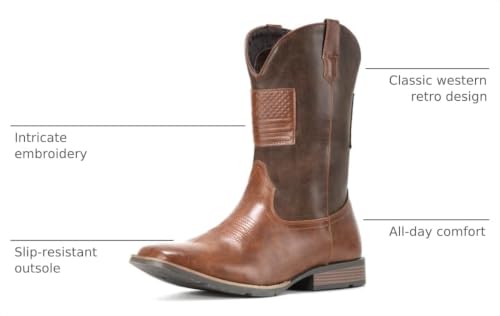 Image of IUV Cowboy Boots For Men Wide Western Boot Traditional American Flag Retro Square Toe Country Work Boots