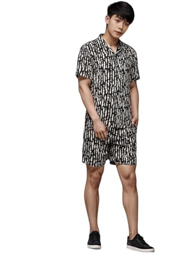 Image of Rigo Men's Rayon Printed Relaxed Night Suit Set Casual Co-Ords Set|Shirt And Short Set