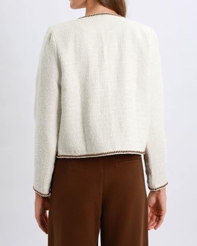 Xintianji Womens Open Front Cropped Blazer Jacket - Uncollared Sparkling Yarn Pockets Long Sleeve Business Casual Blazer3