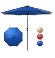 DUMOS 9FT Outdoor Patio Umbrella with Push Button Tilt and Crank, Table Umbrella, 8 Sturdy Ribs Waterproof Pool Umbrella for Market, Terrace, Beach, Outdoor Restaurant (Navy Blue)