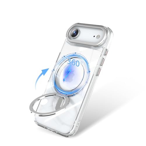 FNISO iPhone Air 用 透明 ケース Magsafe対応 クリア アイフォンAir 用 スマホケース 360°回転 隠れ スタンド いphoneAir 用 透明 カバー ワイヤレス充電 耐衝撃 ストラップホール付き 車載ホルダー対応の商品画像（Amazon）
