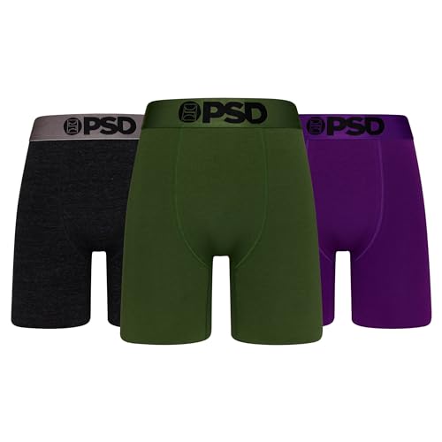 PSD Mens Underwear Dark Mode Cotton Boxer Brief 3 Pack, L