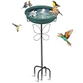 YOADEHOA Bird Bath for Outside, Garden Freestanding Birdbath & Birdfeeder with Removable Bowl, Bird Baths Feeder for Outdoors Garden Patio Yard Lawn Decor, 5-Pronged Base & Easy to Clean(Green)