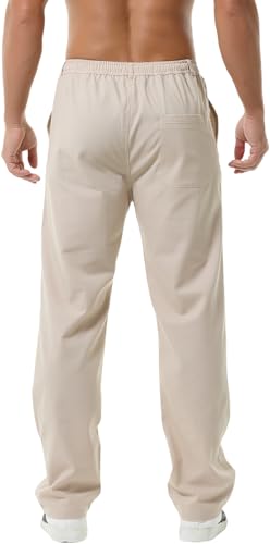 Hoerev Linen Cotton Casual Trousers Pants Drawing String Zipper Closure3