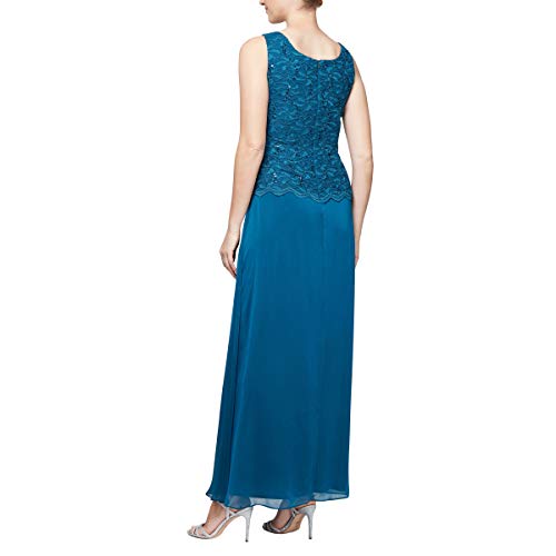 Image of Alex Evenings Women's Long Mock Jacket Dress with Satin Skirt, Peacock, 10