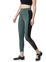 BLINKIN Stretchable Yoga Pants for Women & Gym Pants for Women Workout with Mesh Insert & Side Pockets (1869,Color_Hunter Green with Black stribes,Size_L)