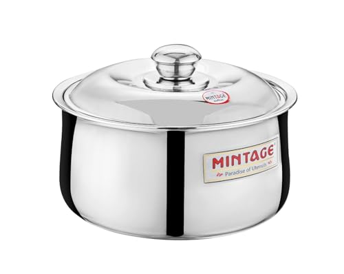 Image of Mintage Harmony Casserole with Lid 1000 Ml | Casserole for Roti Hot Case | Casserole Stainless Steel Hot Pot, Food Grade | Casserole Rice-Gravy-Curry, Silver Hot Box with Steel Lid