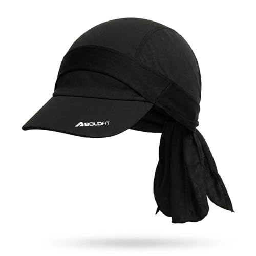 Image of Boldfit Helmet Skull Caps for Men Bike Dew Rag Full Head Caps Helmet with Visor for Bikers Sweat Cooling Skulls Toppa for Cycling, Skull Cover for Summer Helmets Cap for Man - Black