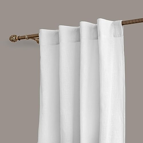Image of LINENWALAS Cotton Curtains Set of 2, Canvas Solid Window Curtains for Home Decor, Semi Sheer Curtain with Back Loops (4.5Ft X 6 Ft, White), Back Tab Curtains