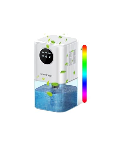 Homtronics Deumidificatore Casa Muffa 1700ml, Deumidificatore Portatile Silenzioso, 7 Colori di Luce, Automatico, Timer 24 Ore, per Spogliatoio, Bagno, Camera, Bianco
