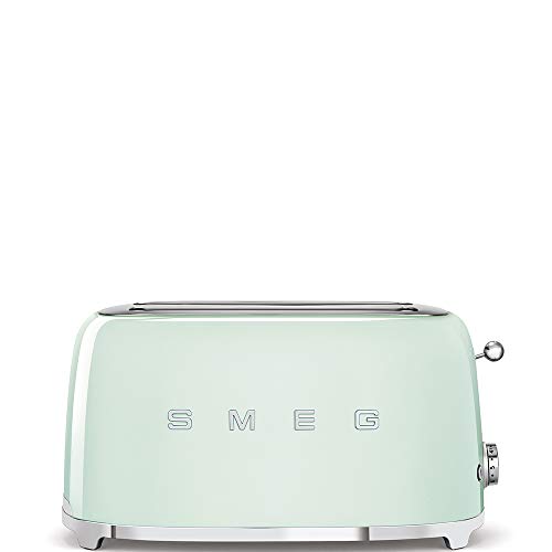 Image of SMEG 4 Slice Toaster TSF02, Long Slot Toaster with Wide Slots for Bagels & Artisan Bread, Retro Stainless Steel, 6 Browning Levels, Defrost Reheat Bagel Functions, 1400W - (Pastel Green)