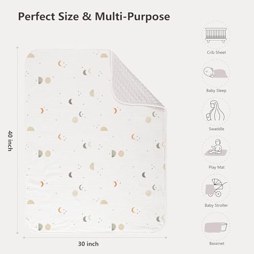 Image of Susurration Baby Blanket for Unisex Boys Girls, Soft Nursery Minky Blanket with Muslin Cotton Front and Dotted Fleece Back, Receiving Blanket for Baby Newborn Infant, 30x40inch