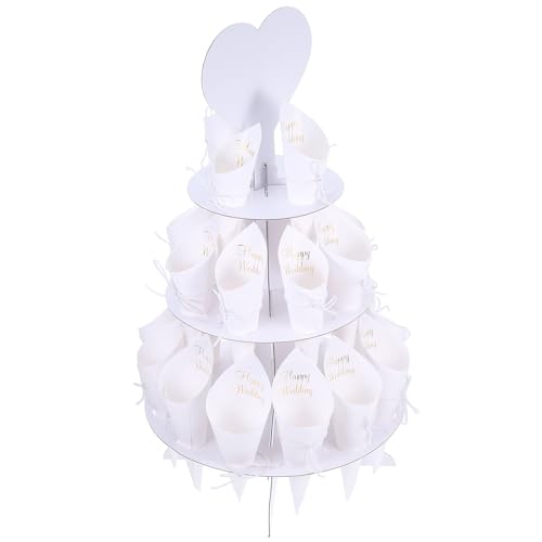 Cônes en papier blanc pour confettis de mariage avec support et corde