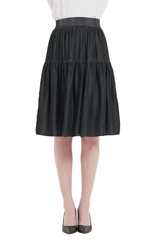 Tronjori Womens A Line Lightweight Tencel Tiered Short Skirt Knee
