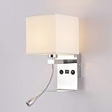 ✔✔✔ LÁMPARA DE LECTURA MULTIFUNCIONAL === Dos interruptores de encendido / apagado, como para la lámpara de pared de lectura junto a la cama o la lámpara de pared de lectura de la sala de estar, una combinación de diseño tradicional y moderno, multifuncional y cómodo de usar. Puede encender la lámpara de lectura LED, cuando duerme puede encender la lámpara de tela, también puede encender dos o apagar dos.
