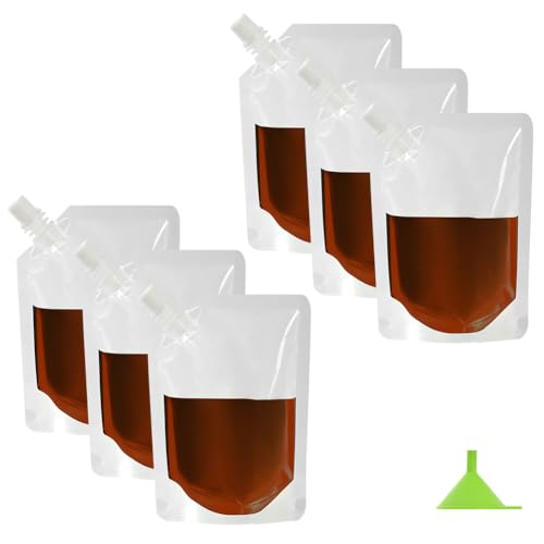 Flintronic 6PCS Drink Pouches for Festivals, Refillable Clear Travel Plastic Drinks Flasks, Reusable Picnic Camping Party Halloween Hot Cold Beverage