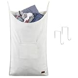 DECOMOMO Hanging Laundry Hamper - Laundry Bag with Hooks (White)