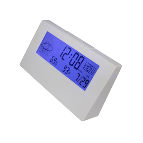 Ciieeo Feuchtigkeitsfunktion Uhr Schlummerwecker Feuchtigkeitsanzeige Uhr Tischwecker Uhr Der Wetterstation Zeiterinnerung Wecker Mit Datum Schüler Uhr LCD Tischuhr Weiß