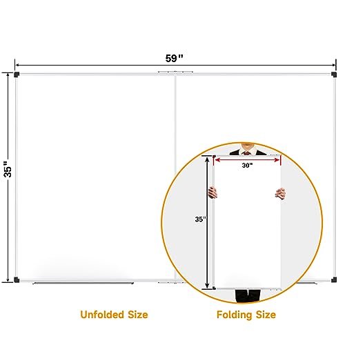 Image of XBoard Magnetic Whiteboard 60 x 36 Inch, Foldable Dry Erase White Board with Aluminium Frame & Marker Tray 5' x 3', Wall Mounted Folding Message Presentation Board
