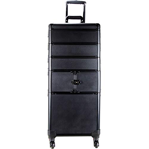 Sunrise Makeup Rolling Case 4 In 1 Professional Organizer I3364 Aluminum, 3 Stackable Trays And Two 3 Tier Trays, 4 Wheel Spinner, Black Matte #TOP1