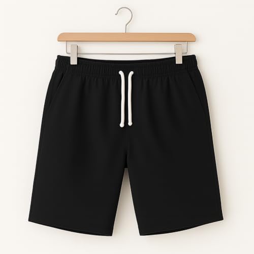 Image of Vogaan Men's Casual Slim Fit Shorts | Stylish Knee-Length Shorts with Elastic Waist | Summer Wear Short with Side Pockets for Gym Travel & Outdoor