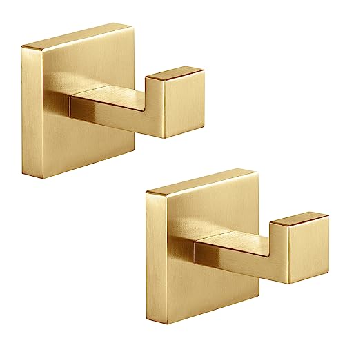 Heavy-Duty-Stainless-Steel-Towel-Hooks-Wall-Mounted-Square-Robe-Hooks-for-Bathroom-Kitchen-Bedroom-Hotel-Brushed-Gold-2-Pack Heavy Duty Stainless Steel Towel Hooks, Wall Mounted Square Robe Hooks for Bathroom, Kitchen, Bedroom, Hotel Brushed Gold 2 Pack - Image 1