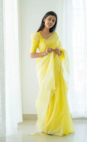 Image of Women's Cotton Woven Soft Sarees With Attach Blouse Piece.