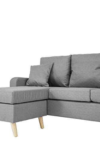 Divano Roma Furniture Middle Century Modern Linen Fabric Small Space Sectional Sofa with Reversible Chaise (Light Grey) - Thumbnail 5