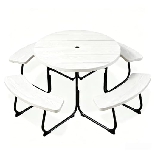 Spacious White Heavy-Duty Outdoor Picnic Table