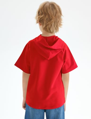 Image of Spring&Gege Boys Light Weight Short Sleeve Hoodie Casual Solid Pullover Hooded T-shirt with Pocket