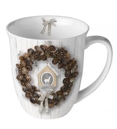 Ambiente Tasse à anse de 0,4 l - Tasse à café - Tasse à thé - Tasse d'hiver - Tasse de Noël - Pin cone wreath - Maison de campagne - Noël - Hiver - Pommes - Branches