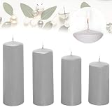 Candelo 4er Set Stumpenkerzen Weihnachten Ambiente Kerzen - Grau - 12/14/16/18cm - Advent Kerze Weihnachtsdekoration - Weihnachtskerzen Adventskranz