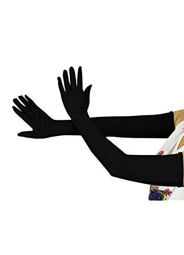 Ensnovo Children Girls' Boys Over Elbow Long Spandex Opera Gloves Black, 5-18Y