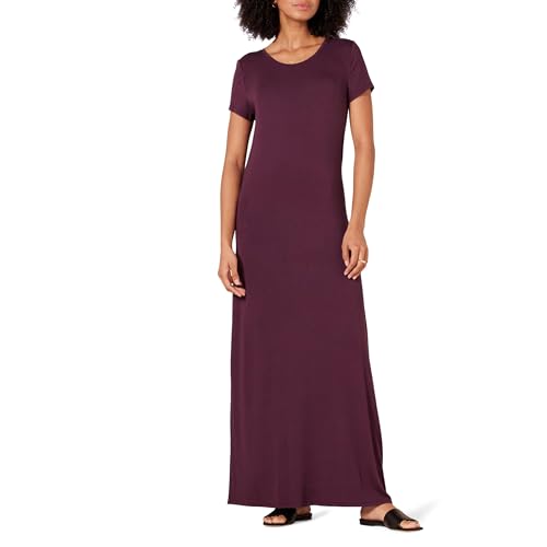 Amazon Essentials Vestido Largo de Manga Corta para Mujer, Color borgoña, Talla XL