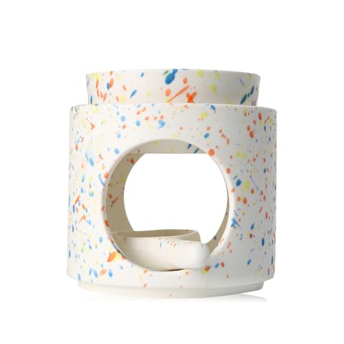Zweipappel Lámpara aromática de cerámica con portavelas, lámpara aromática, difusor de aceite aromático y cera aromática, altura x 11 cm, diámetro de 10 cm, bandeja extraíble, superficie acanalada,