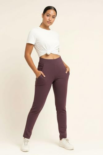 Image of EcoLove Women's Black Ribbed Knit Pants, High-Waisted, Tapered Fit
