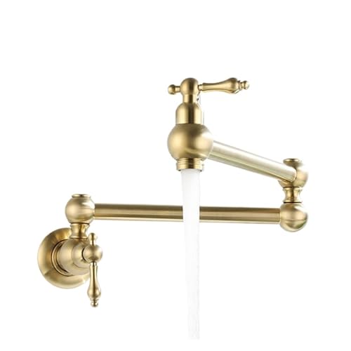Pot Filler Faucet - Wall Mounted Single Cold Water Tap with Folding Spout for Kitchen Sink - Brass Construct
