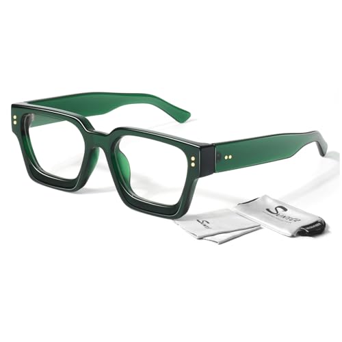 Image of Sunier Oversized Thick Square Fake Clear Lens Glasses Women Men 100% UV400 | Fashion Preppy Style, Retro Big Non-Prescription Eyeglasses,Fancy Chunky Frame,Multiple Colors Available,Unisex