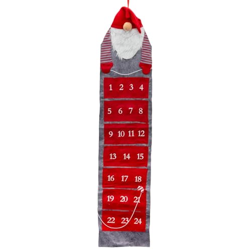 Santa Gnome Christmas Advent Calendar | Reusable Felt Fabric 24-Pocket Hanging Gonk Calendar | Fill-Your-Own Countdown to Christmas -125cm